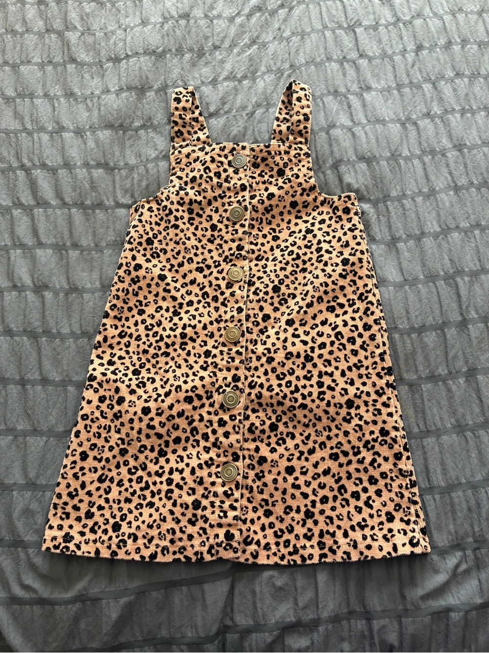 btween Leopard Print Button-Front Pinafore Dress - Tan & Black